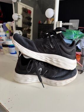 New Balance Black and White Knit Running Shoes